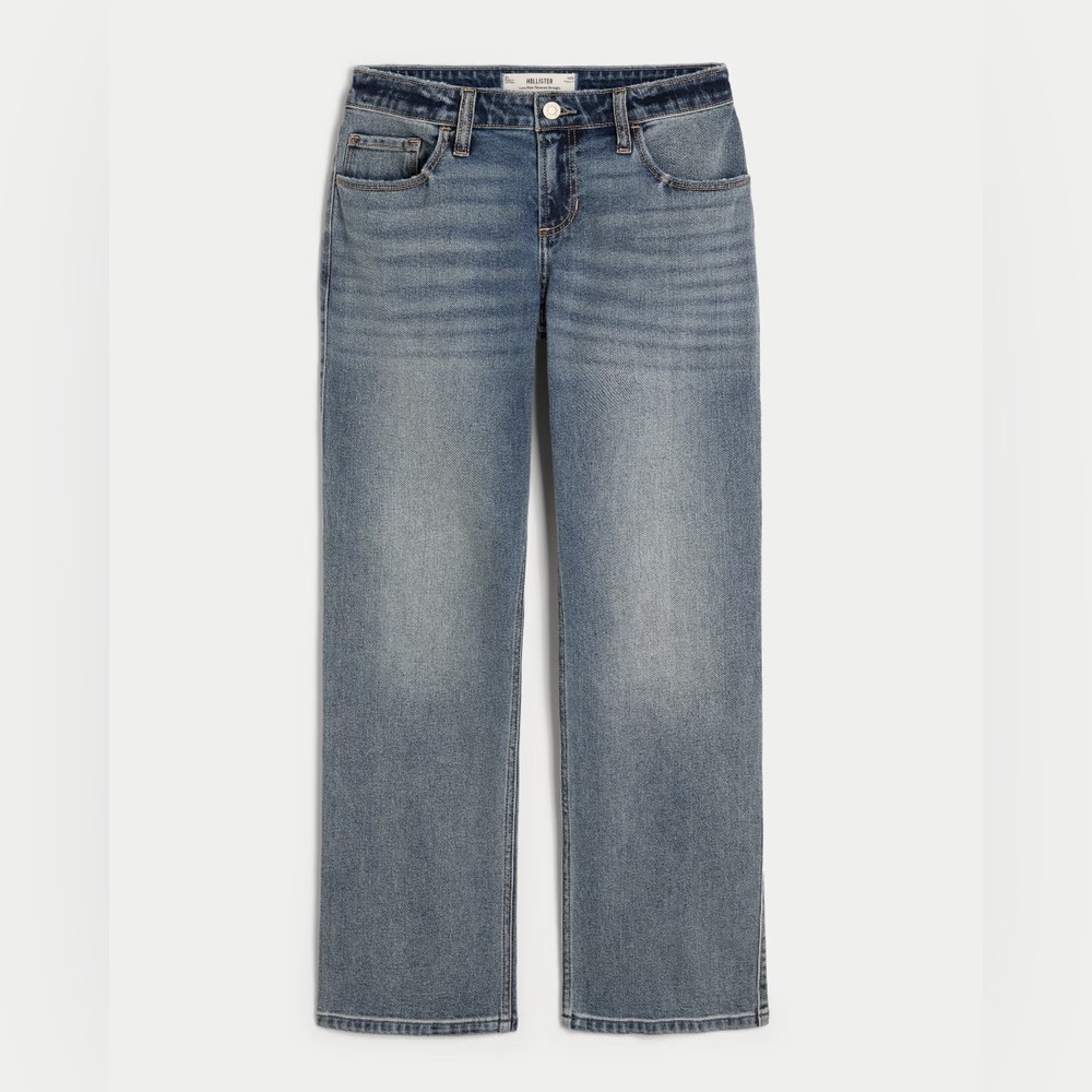 Hollister NWT Low-Rise Medium Wash Relaxed Straight Jeans size 14 Long